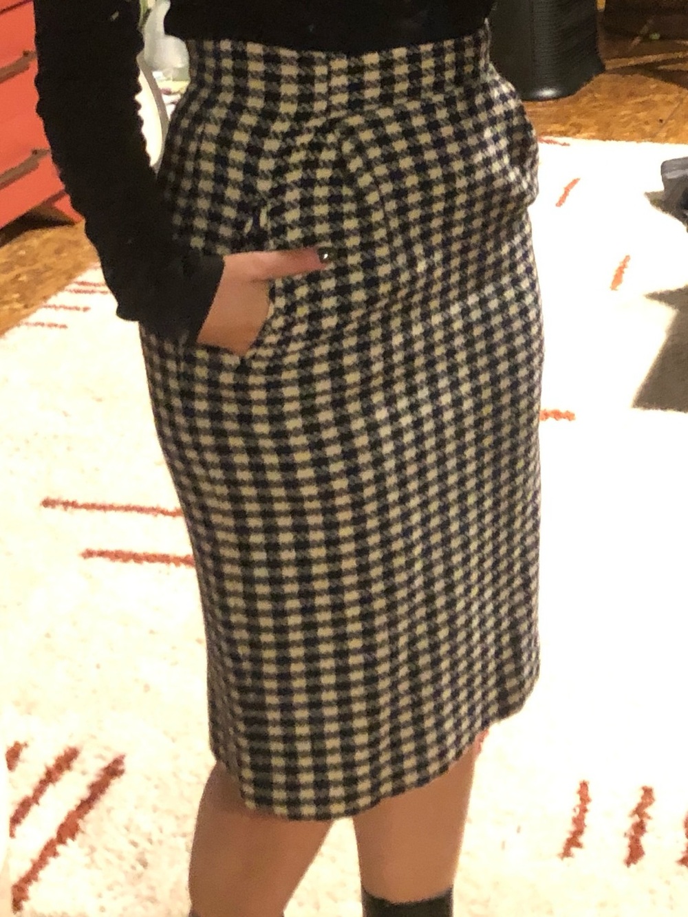 Anne Klein Pencil Skirt - Black & Cream Wool & Cashmere